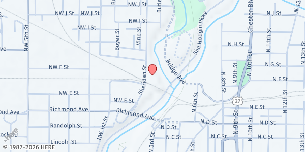 Map showing Gateway Church Hunger Relief Center at 711 Sheridan St., Richmond, IN