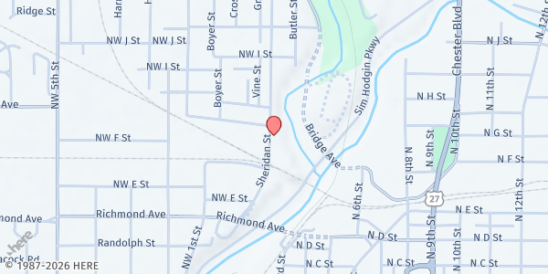 Map showing Gateway Church Hunger Relief Center at 715 Sheridan St, Richmond, IN