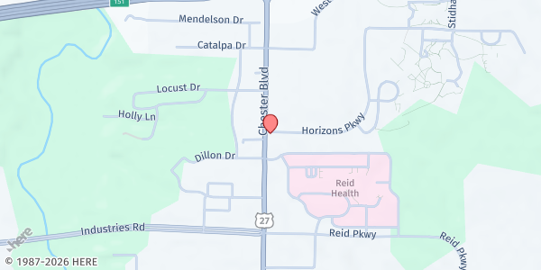 Map showing IU East Food Pantry at 2325 Chester Blvd, Richmond, IN