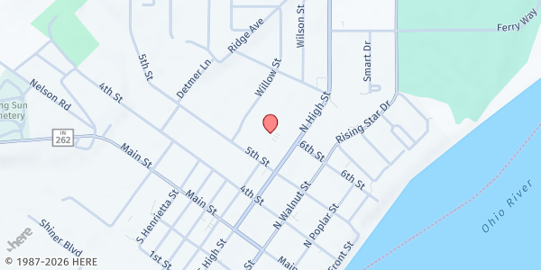 Map showing Christian Outreach Center at 315 N High Street, Rising Sun, IN