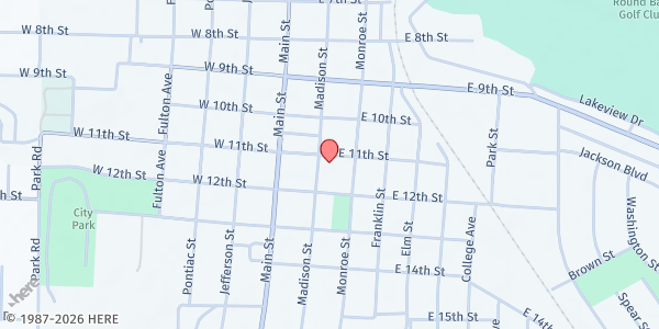 Map showing First Christian Church at 1101 Madison St., Rochester, IN
