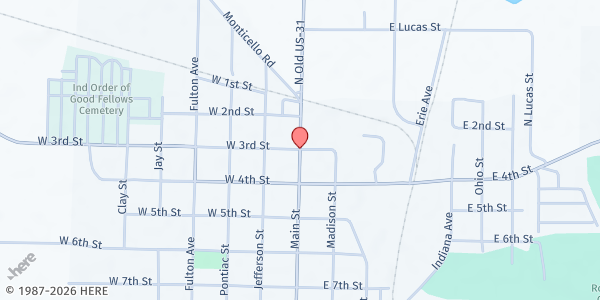 Map showing Matthew's Market/The Cross Church at 100 W. 3rd St., Rochester, IN