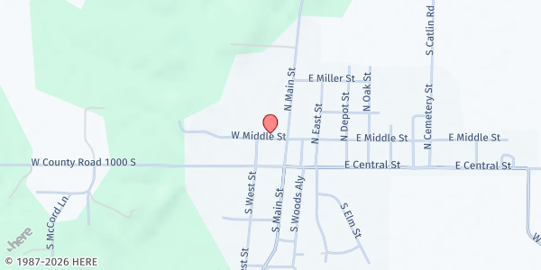 Map showing Parke Co. Resource Center Mobile Pantry at 52 W Middle St, Rosedale, IN