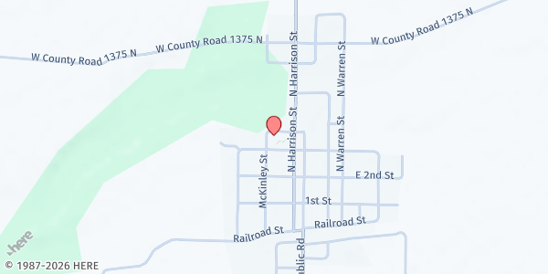Map showing Russellville Community Church at 103 3rd St., Russellville, IN
