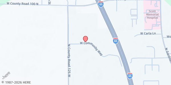 Map showing Scott County Community Clearinghouse at 1057 Community Way, Scottsburg, IN