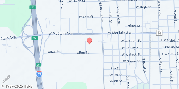 Map showing Turning Point Food Pantry at 899 W McClain Ave, Scottsburg, IN