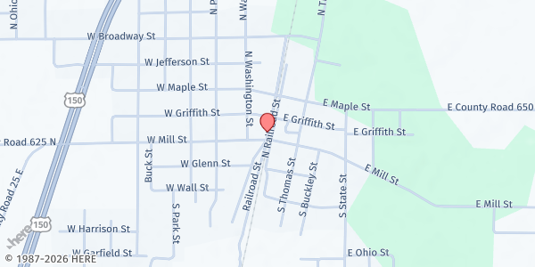 Map showing Shelburn Community Building Mobile Food Pantry at 30 Interurban St., Shelburn, IN