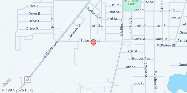 Map showing Gleaners Mobile at Blue River Career Program Center at 801 St Joseph St, Shelbyville, IN