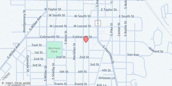 Map showing Human Services Inc - Shelbyville at 825 Elm St, Shelbyville, IN