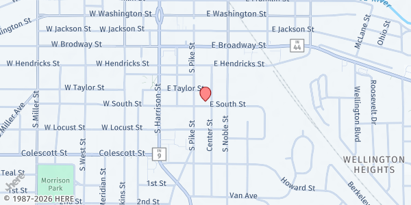 Map showing Seventh Day Adventist Community Center at 218 E. South St., Shelbyville, IN