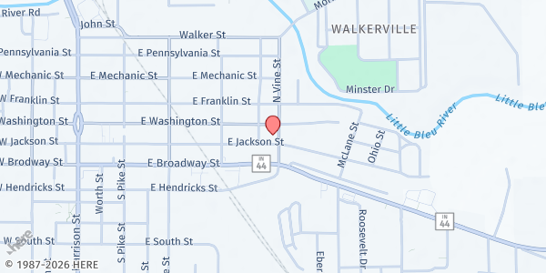 Map showing St. Vincent de Paul Society of Shelby County Indiana at 424 E Jackson St, Shelbyville, IN