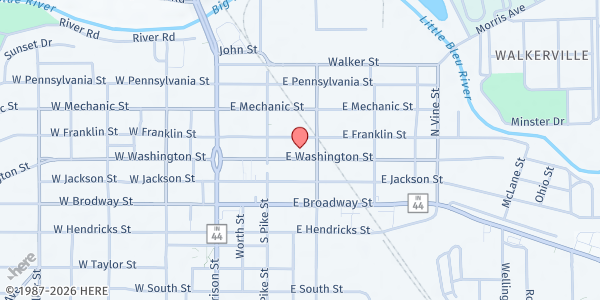 Map showing The Salvation Army of Shelby Co at 136 East Washington St, Shelbyville, IN