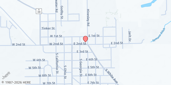 Map showing Sheridan First United Methodist Church at 207 East 2nd Street, Sheridan, IN