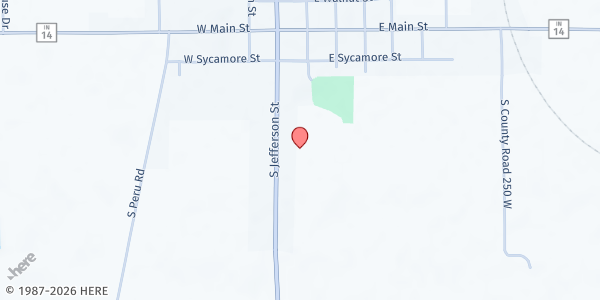 Map showing Gospel Hill Pentecostal Church at 303 S. Jefferson St., Silver Lake, IN