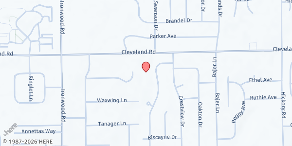 Map showing Clay Church Food Pantry at 17646 Cleveland Rd, South Bend, IN