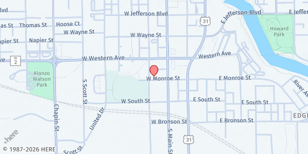 Map showing Hope Ministries - South Bend at 432 S Lafayette Blvd, South Bend, IN