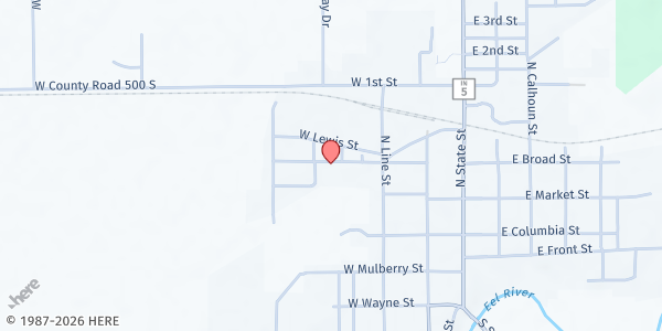 Map showing South Whitley Emergency Food Bank at 207 E. Front St., South Whitley, IN