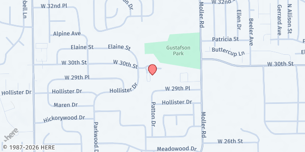 Map showing The Storehouse Food Pantry at 5625 W 30th St, Speedway, IN