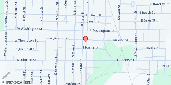 Map showing St. Mary Parish at 105 E. Jackson St., Sullivan, IN