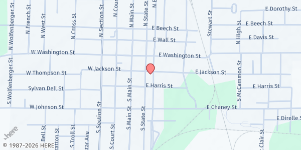 Map showing St. Mary's Community Kitchen at 105 E. Jackson St., Sullivan, IN