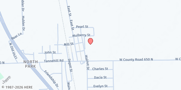 Map showing Taylorsville Elementary SBP at 9711 Walnut St, Taylorsville, IN