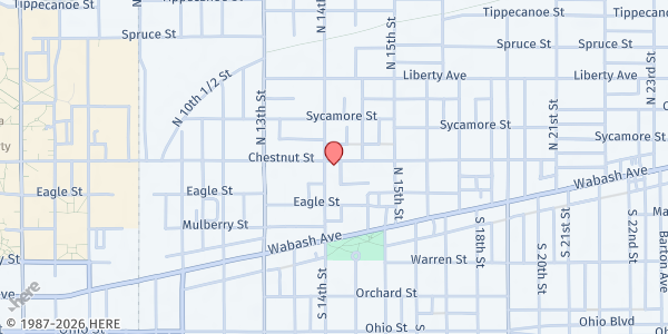 Map showing 14th and Chestnut Community Center at 1403 Chestnut St., Terre Haute, IN