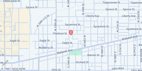 Map showing 14th & Chestnut Community Center at 1403 Chestnut St., Terre Haute, IN