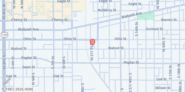 Map showing Covenant Cooperative Outreach at 122 S 10th 1/2 St, Terre Haute, IN