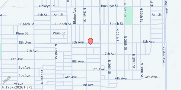Map showing Prince of Peace Missionary Baptist Church - Basket of Love Pantry at 2415 8th Ave., Terre Haute, IN