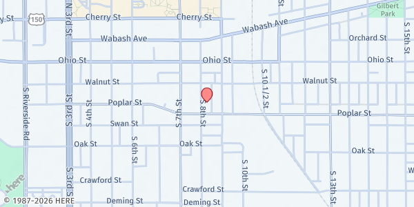 Map showing Salvation Army - Terre Haute at 234 S 8th St, Terre Haute, IN