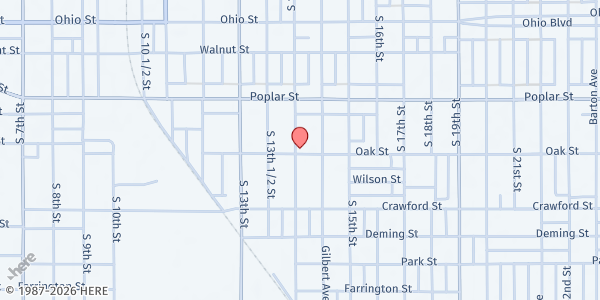 Map showing Second Missionary Baptist Church at 1400 Oak St., Terre Haute, IN