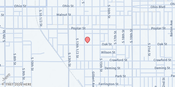Map showing Second Missionary Baptist Church Food Pantry at 1400 Oak St., Terre Haute, IN