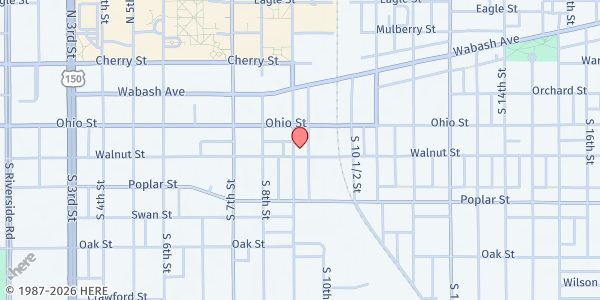 Map showing St. Benedict Parish at 128 S. 9th St., Terre Haute, IN