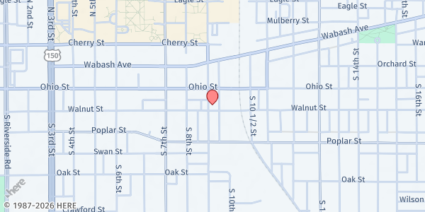 Map showing St. Benedict Parish Center at 128 S. 9th St., Terre Haute, IN