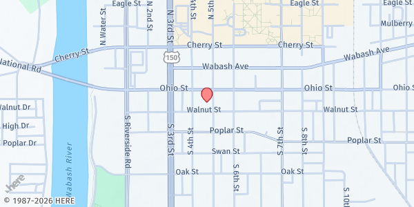 Map showing St. Joseph University Parish at 113 S 5th St, Terre Haute, IN