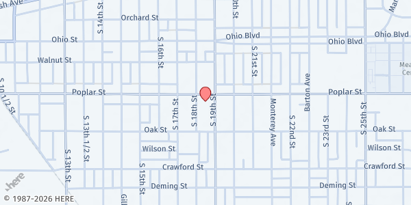 Map showing St. Patrick Parish at 1807 Poplar St., Terre Haute, IN