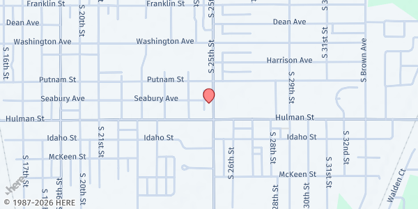 Map showing Terre Haute Area Meals on Wheels Main Office at 1621 S. 25th St., Terre Haute, IN