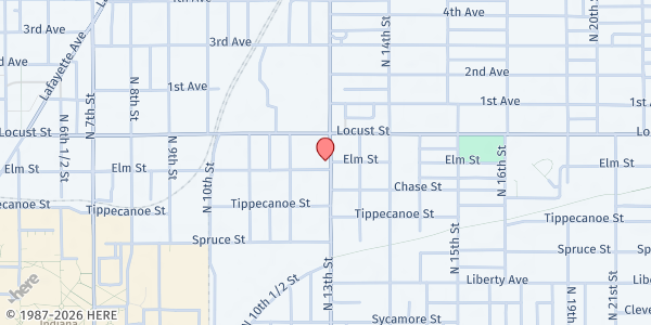 Map showing Terre Haute Foursquare Gospel Church at 800 N. 13th St., Terre Haute, IN