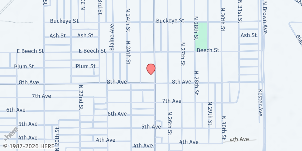 Map showing Times of Refreshing International Ministries at 1610 N. 25th St., Terre Haute, IN