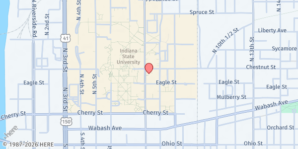 Map showing United Campus Ministries at 321 N 7th St, Terre Haute, IN