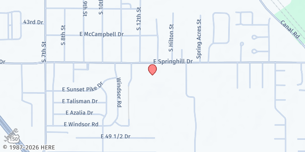 Map showing Unity Presbyterian Church at 1207 E. Springhill Dr., Terre Haute, IN