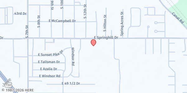 Map showing Unity Presbyterian Church Food Pantry at 1207 E. Springhill Dr., Terre Haute, IN
