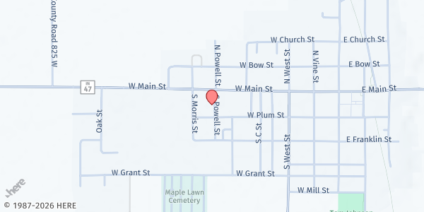 Map showing Baptist Church at 120 S Powell St, Thorntown, IN