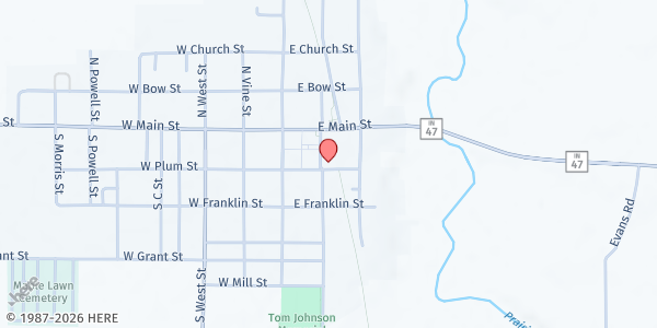 Map showing Sugar Creek Art Center at 127 S Pearl St, Thorntown, IN