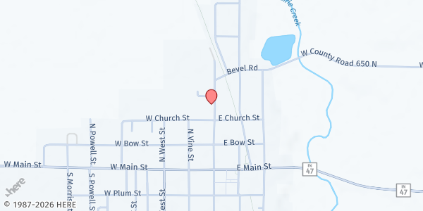Map showing Western Boone Jr/Sr High School: Western Boone Community Schools Food Pantry at 1205 North St #75, Thorntown, IN