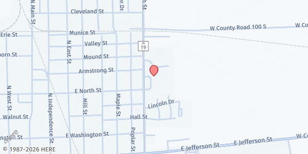 Map showing Rock Prairie Church at 421 Ash St., Tipton, IN