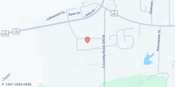 Map showing Gleaners Mobile at Indian Creek School at 803 W Indiana Creek Dr, Trafalgar, IN