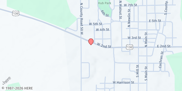 Map showing Veedersburg Church of God at 702 W. 2nd St., Veedersburg, IN