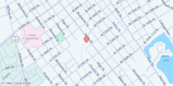 Map showing Helping His Hands Disaster Response at 2011 Willow St., Vincennes, IN