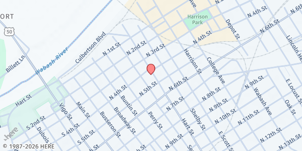 Map showing Vincennes Community Food Pantry at 525 N 4th St, Vincennes, IN